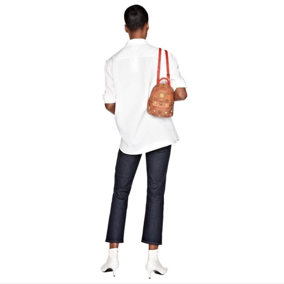 MCM Skyoptic Visetos X-Mini Stark Bebe Boo Backpack Cognac - Picture 7 of 7